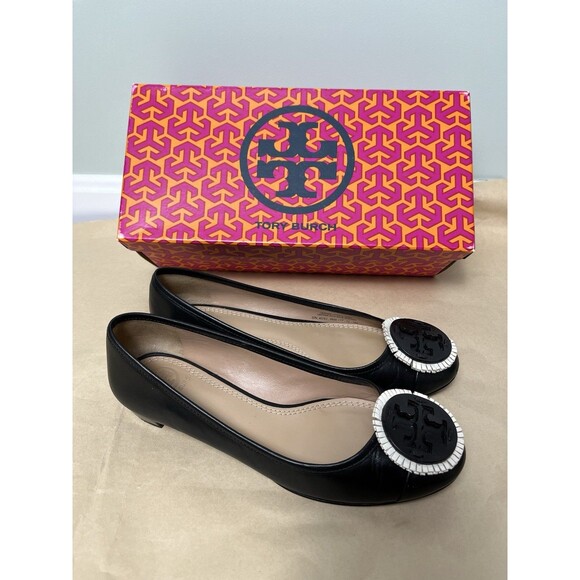 TORY BURCH Black Chelsea Leather Ballet Flats Shoes Womens Sz 6 M‎ Original Box - Picture 2 of 15